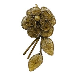 Antique Flower Spun Wire Work Pearl Center Vintage Gold Pin Brooch C Clasp